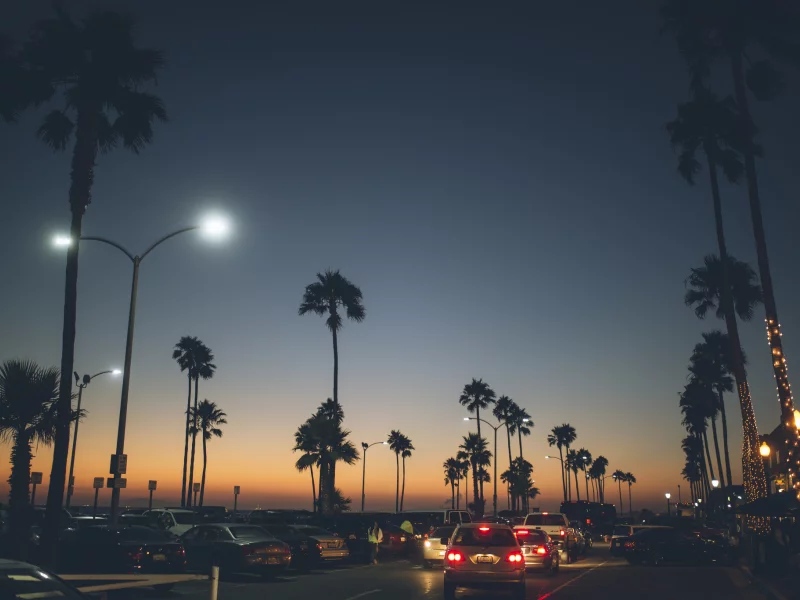 вечер, город, newport beach, машины, ca, balboa peninsula, us, дорога