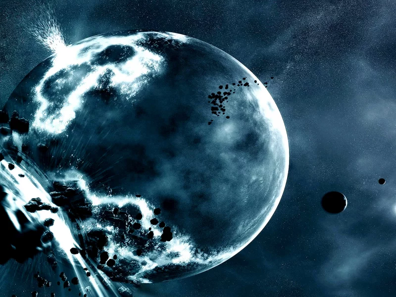 galaxy, baam, universe, blue, boom, moon, meteorite
