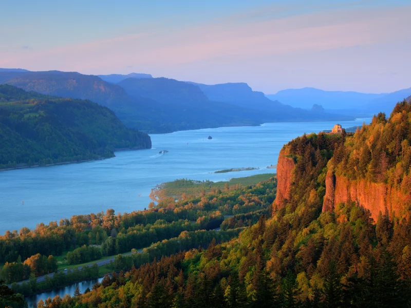природа, лес, горы, columbia river, река