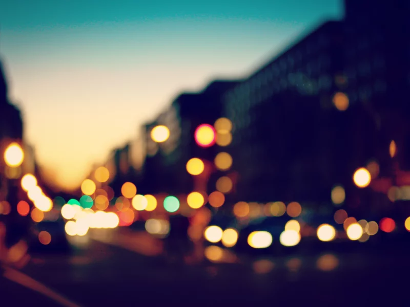 закат, небо, огни, bokeh