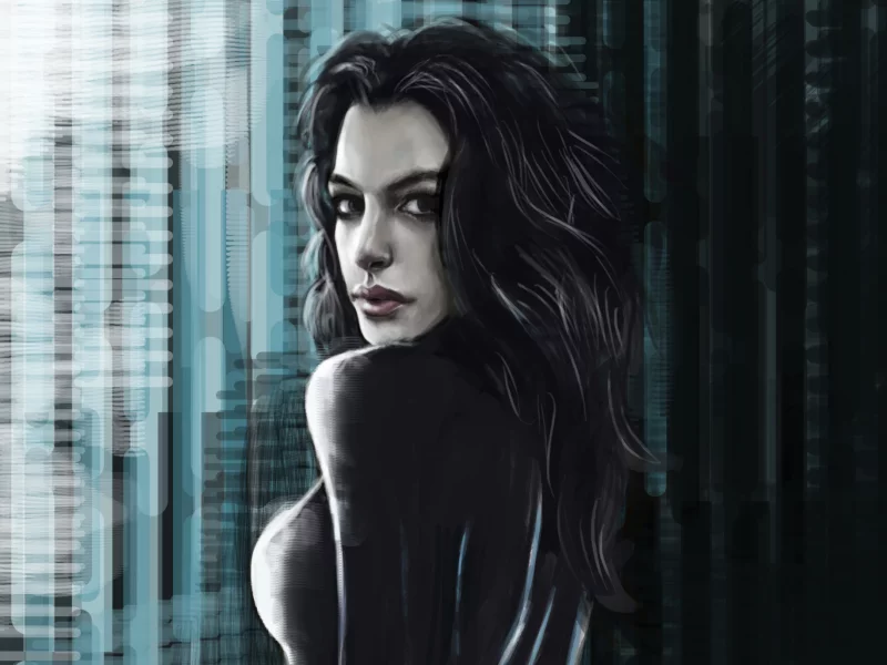 арт, batman, anne hathaway, catwoman, взгляд, живопись