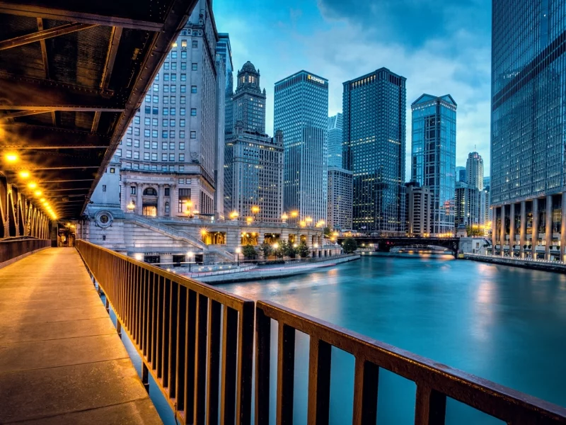 usa, чикаго, chicago, иллинойс, llinois, сша, город, река, вечер
