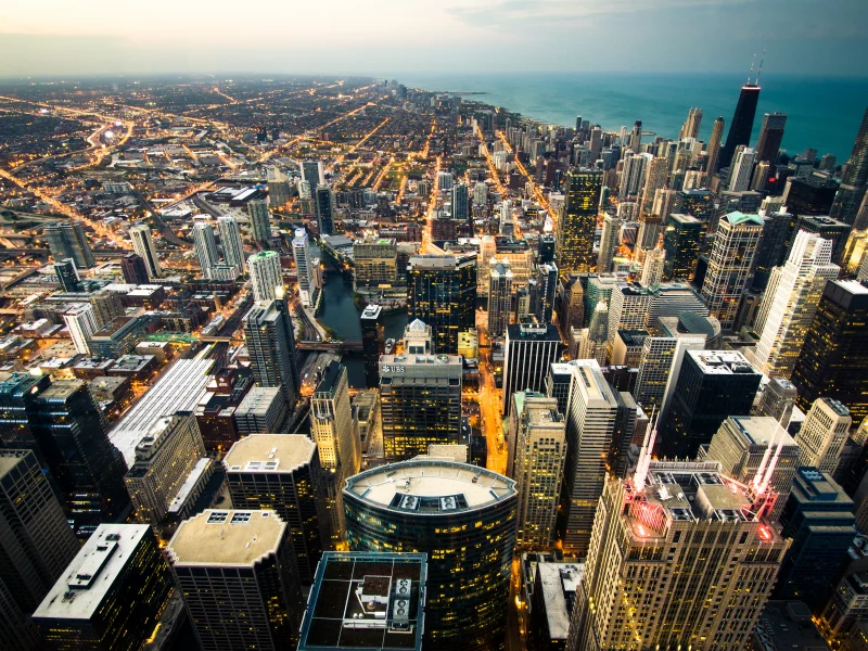  вид с небоскреба the willis tower, небоскребы, chicago, сша, город