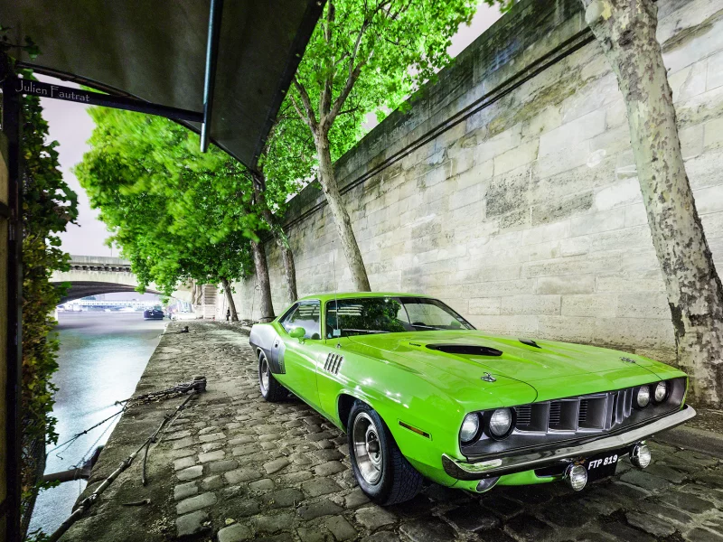 usa, green, car, plymouth, barracuda, muscle, 1971