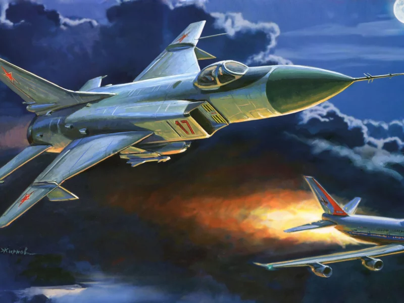 небо, арт, тучи, су-15, ночь, советский, истребитель, луна