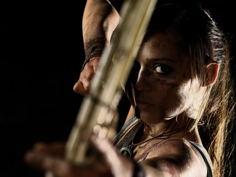девушка, lara croft, charly brusseau, tomb raider, оружие, стрела, лук
