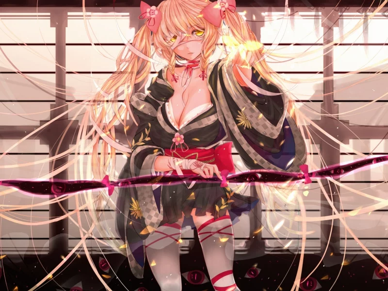 touhou, кимоно, девушка, глаза, ленты, магия, yakumo yukari