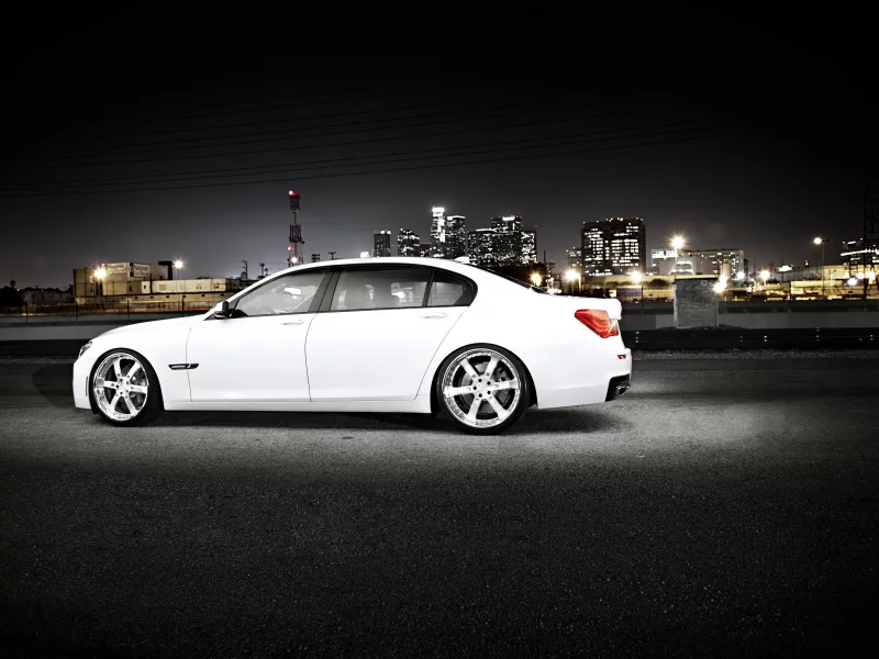750li, ночь, white, bmw, бмв, мегаполис, 7 series, белый, f02, город