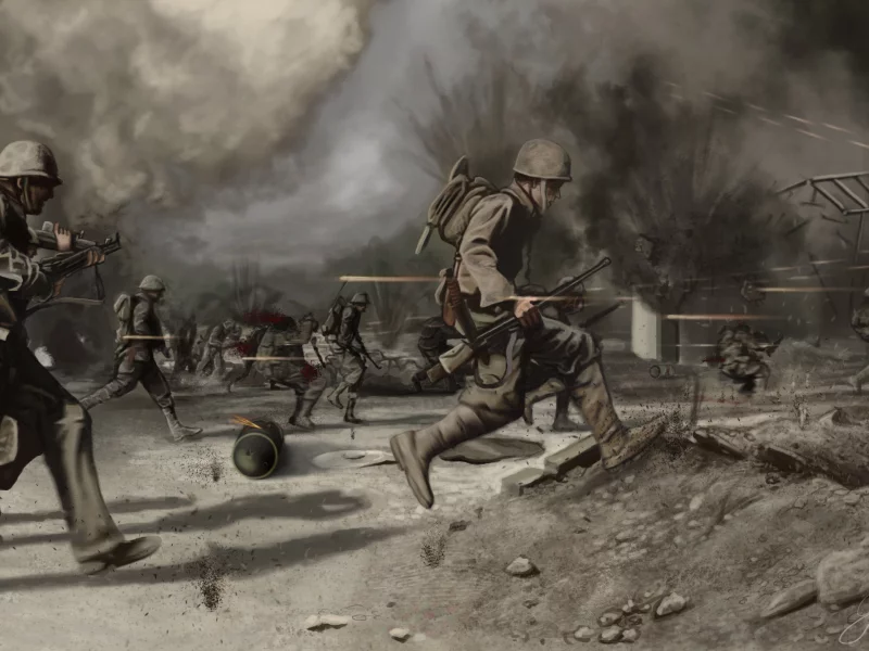 поле, пустош, война, солдаты, crossing the battlefield, war