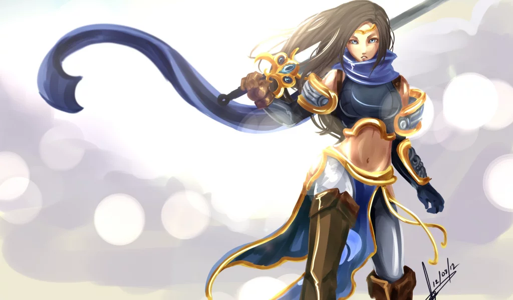 league of legends, garena, девушка, lol, фанарт, меч, доспехи