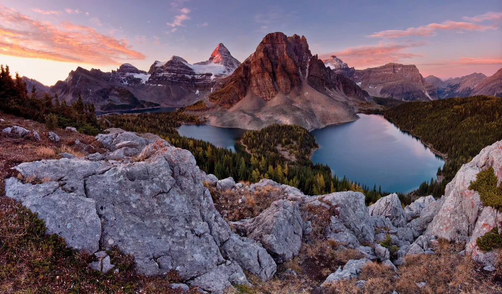 sunburst peak, горы, камни, альпы, лес, озера, mt assiniboine park, небо