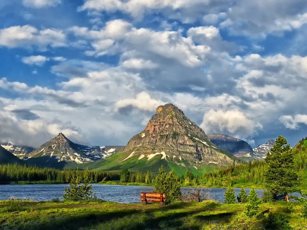 облака, озеро, glacier national park, горы