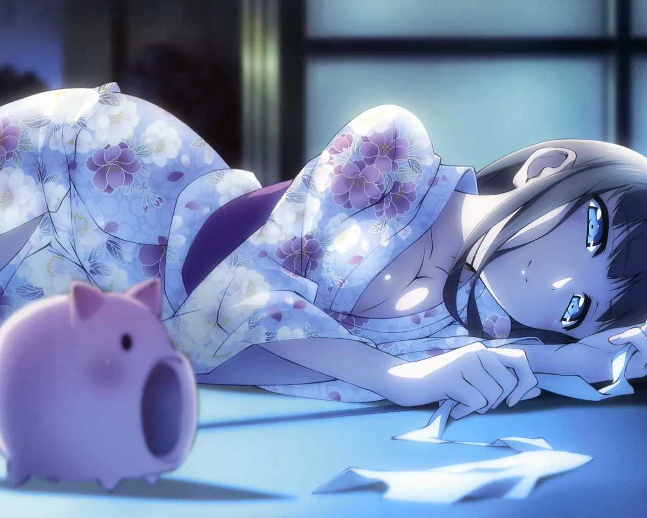 кимоно, девушка, пол, accel world, kurasaki fuuko , черные волосы