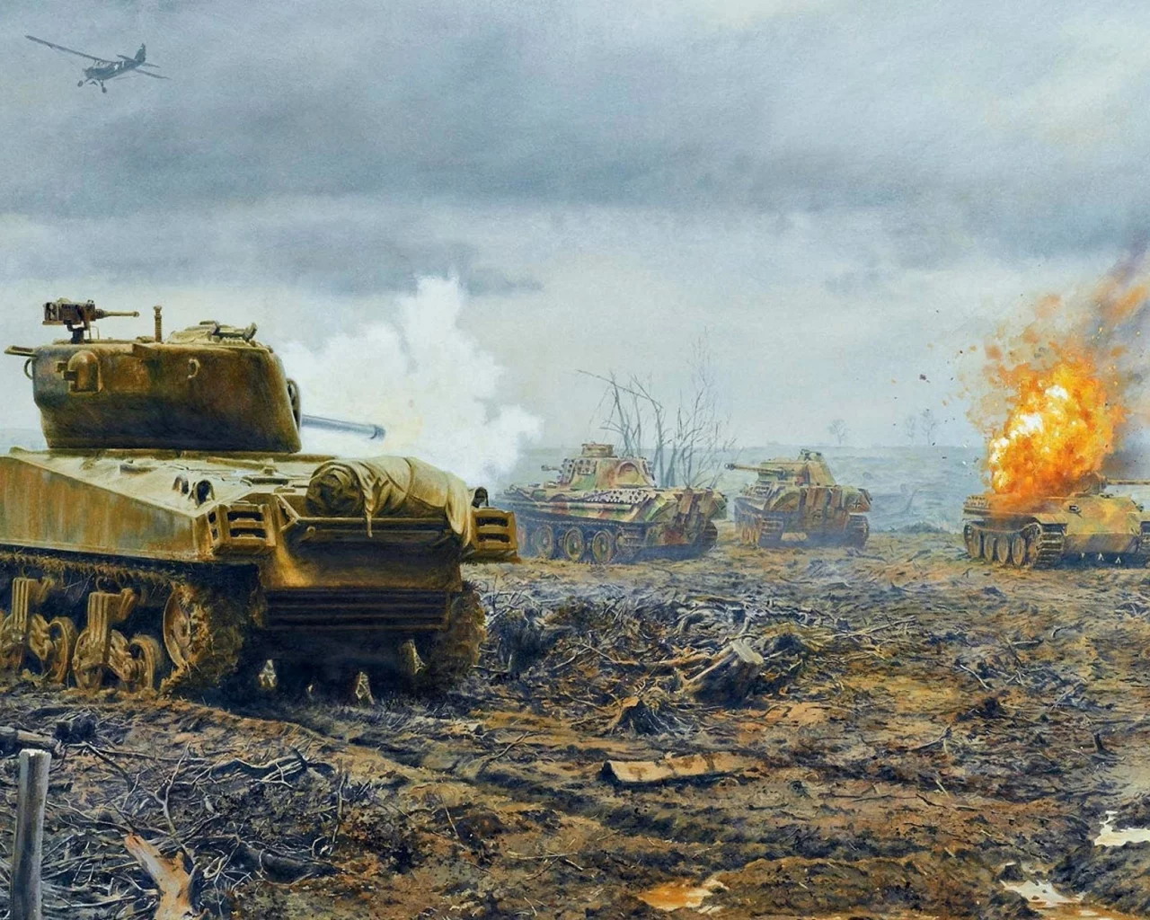 поле, танки, &amp;quot;шерман&amp;quot;, бой, 1944год, франция