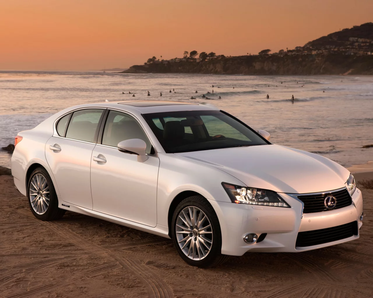 лексус, передок, белый, gs450h, гс, lexus, берег, седан, пляж