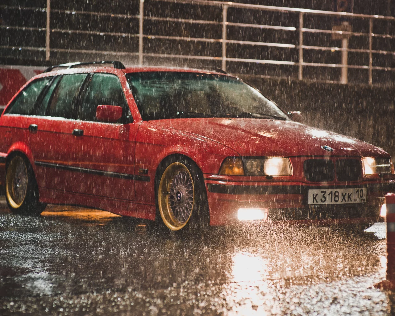 дождь, bbs, red, e36, bmw, touring