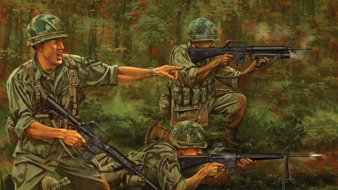 джунгли, арт, солдаты, винтовка, м-16, вьетнам