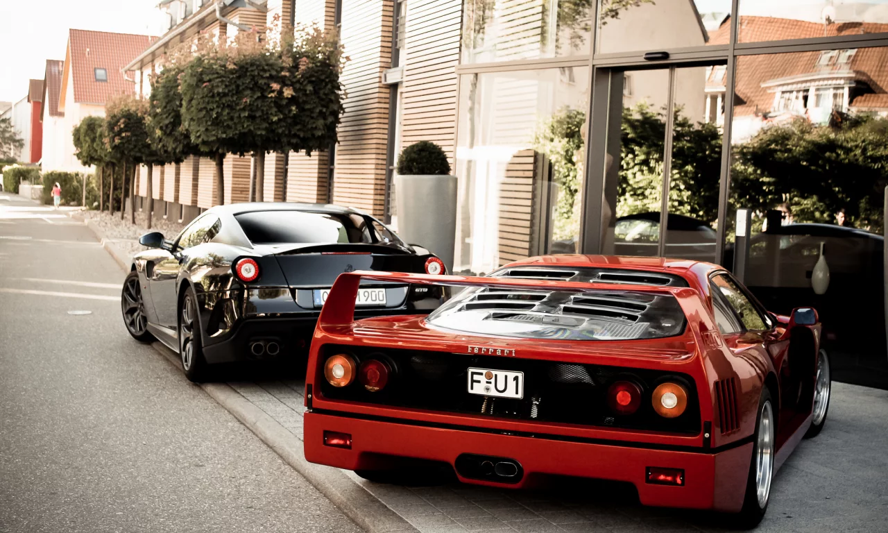 гто, black, 599, f40, 599, феррари, building, red, ferrari, back, gto, tree, ф40