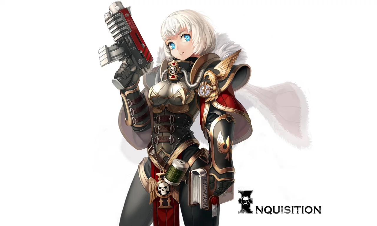 warhammer 40k, книга, оружие, арт, девушка, xil, белый фон