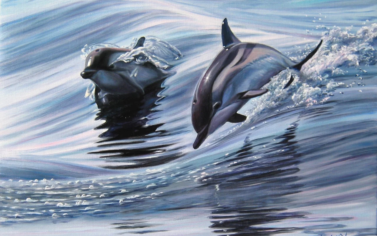 полёт, елена самарская, животные, дельфины, живопись