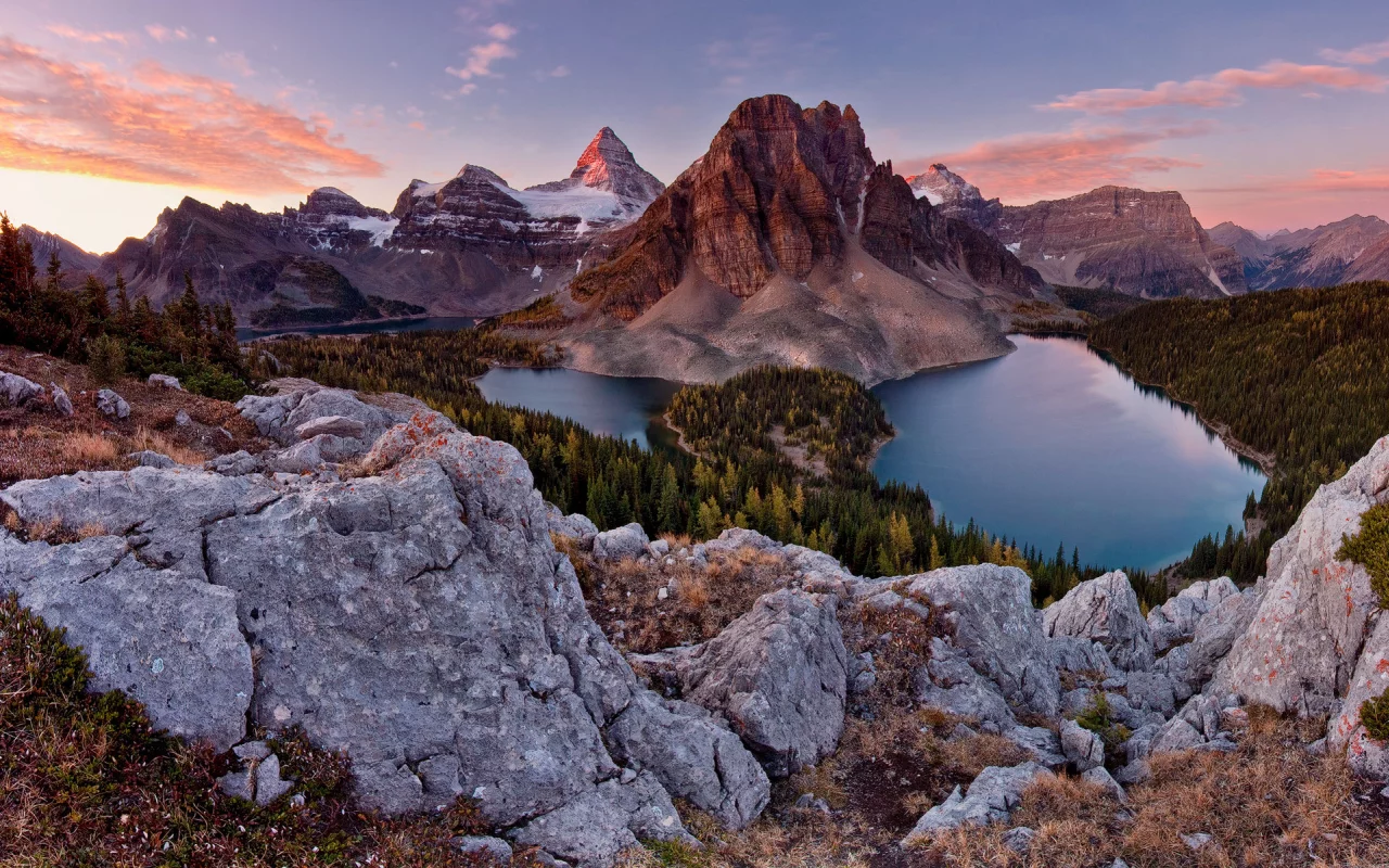 sunburst peak, горы, камни, альпы, лес, озера, mt assiniboine park, небо
