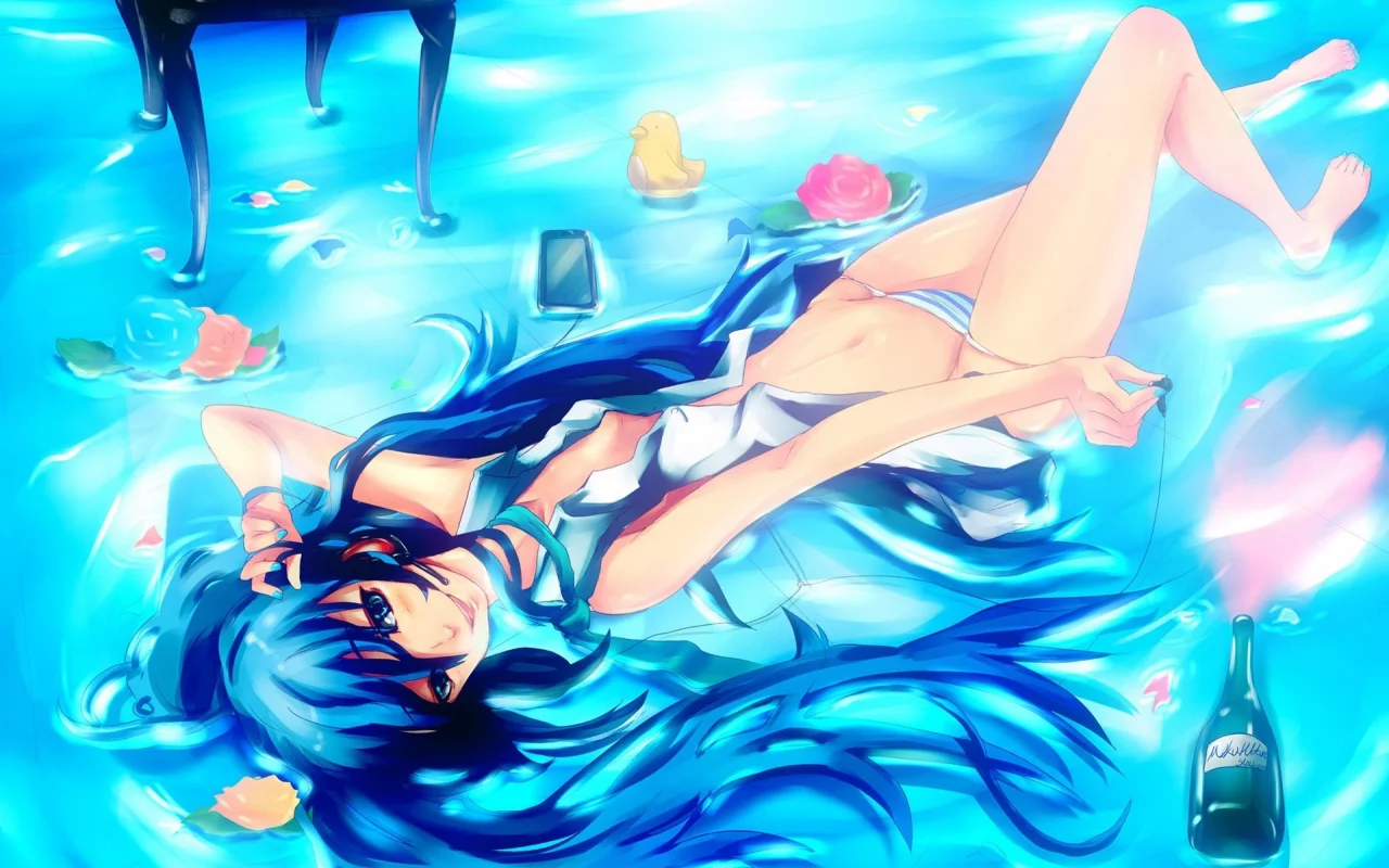 hatsune miku, улыбка, трусики, цветы, голубые глаза, вокалоид