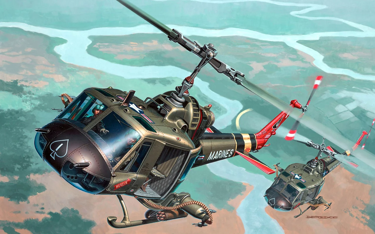 арт, bell, вертолет, американский, ирокез, iroquois, hog, uh-1, huey