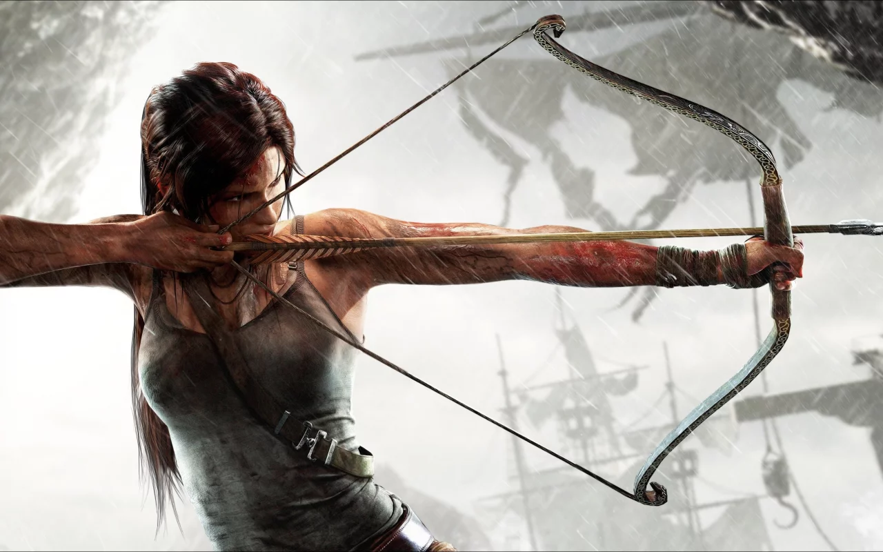 девушка, тетива, стрела, tomb raider, лук, lara croft, лара крофт