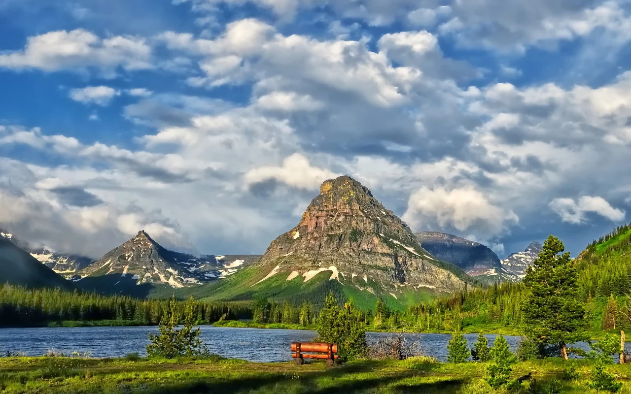 облака, озеро, glacier national park, горы