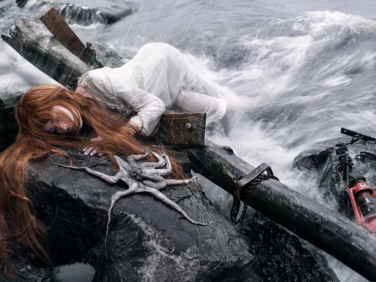 castaway, shipwrecked, conceptual, octopus