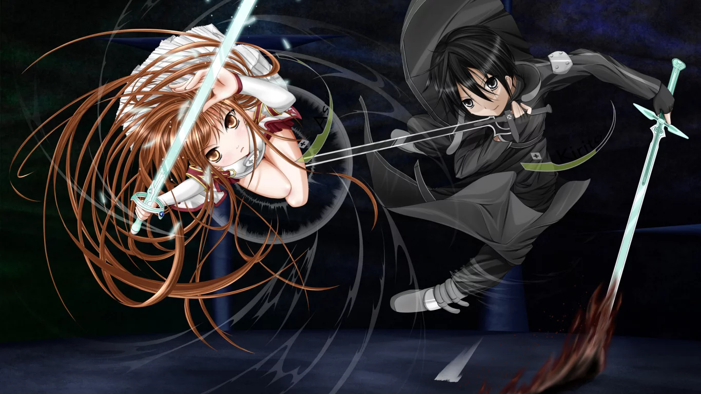  kirito, yuuki asuna, sword art online, длинные волосы, аниме, девушка