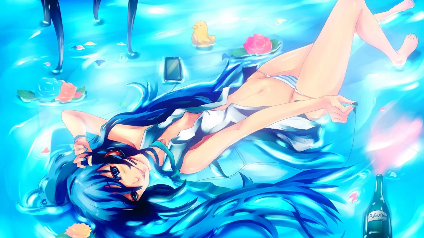 hatsune miku, улыбка, трусики, цветы, голубые глаза, вокалоид