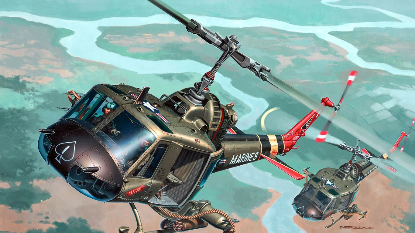 арт, bell, вертолет, американский, ирокез, iroquois, hog, uh-1, huey