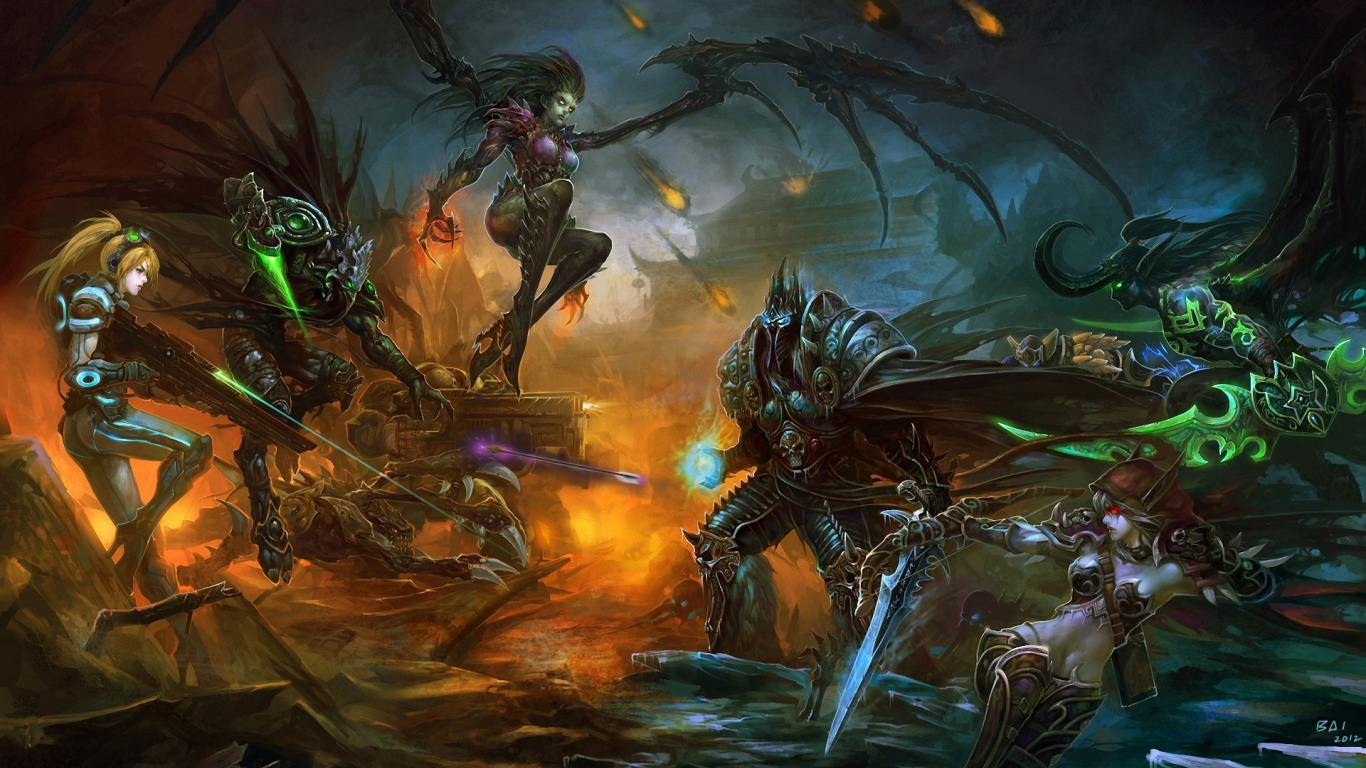 starcraft, arthas, world of warcraft, bai, sylvanas windrunner, арт, битва, sarah kerrigan