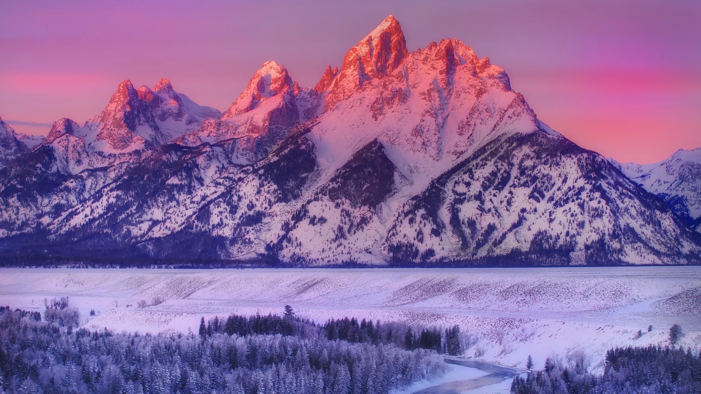 wyoming, grand teton national park, alpenglow on grand teton - snake river overlook, горы