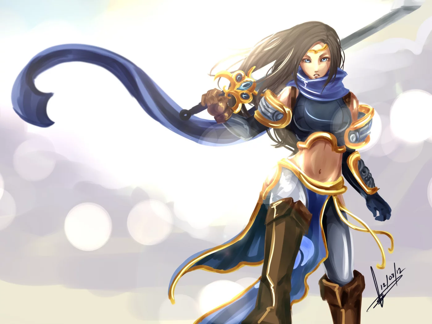 league of legends, garena, девушка, lol, фанарт, меч, доспехи
