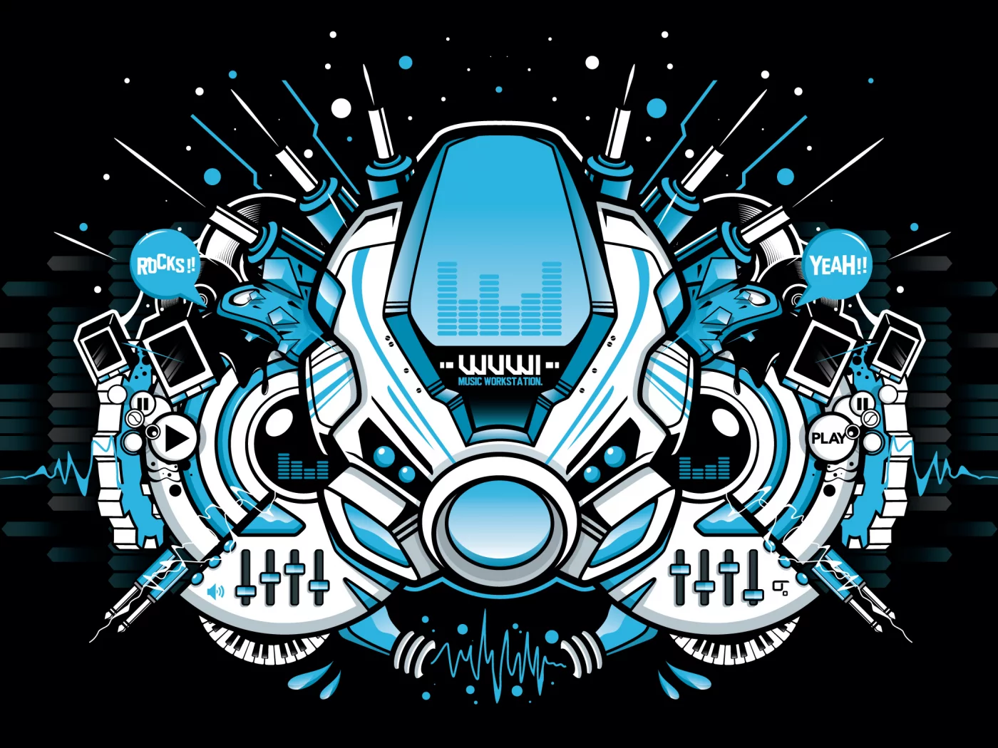 music, by subjektzero, work, station, vector, вектор, черный фон