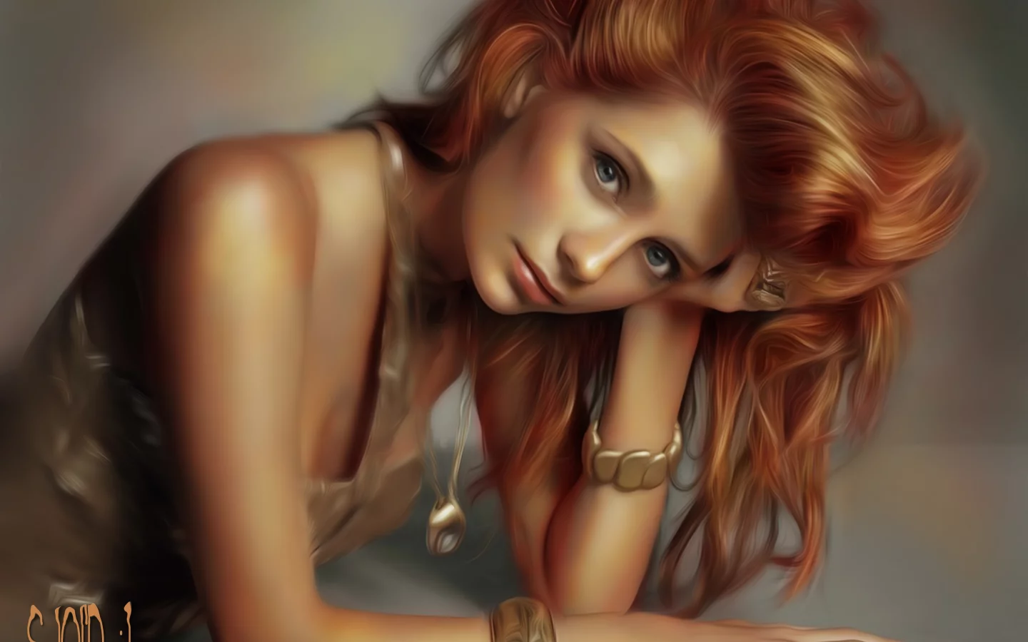 взгляд, рука, mischa barton, рыжие волосы, девушка, лицо, арт