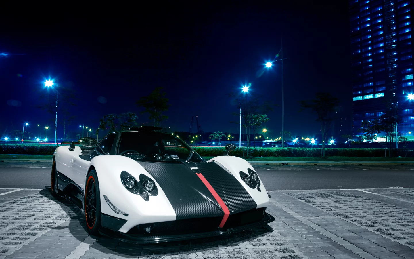 ночь, zonda, город, сингапур, pagani, cinque