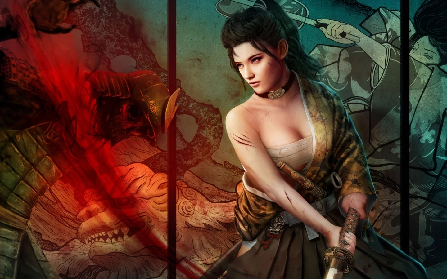 legend of the five rings , арт, девушка, mario wibisono, matsu rika, катана