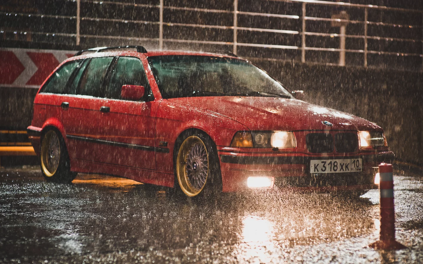 дождь, bbs, red, e36, bmw, touring