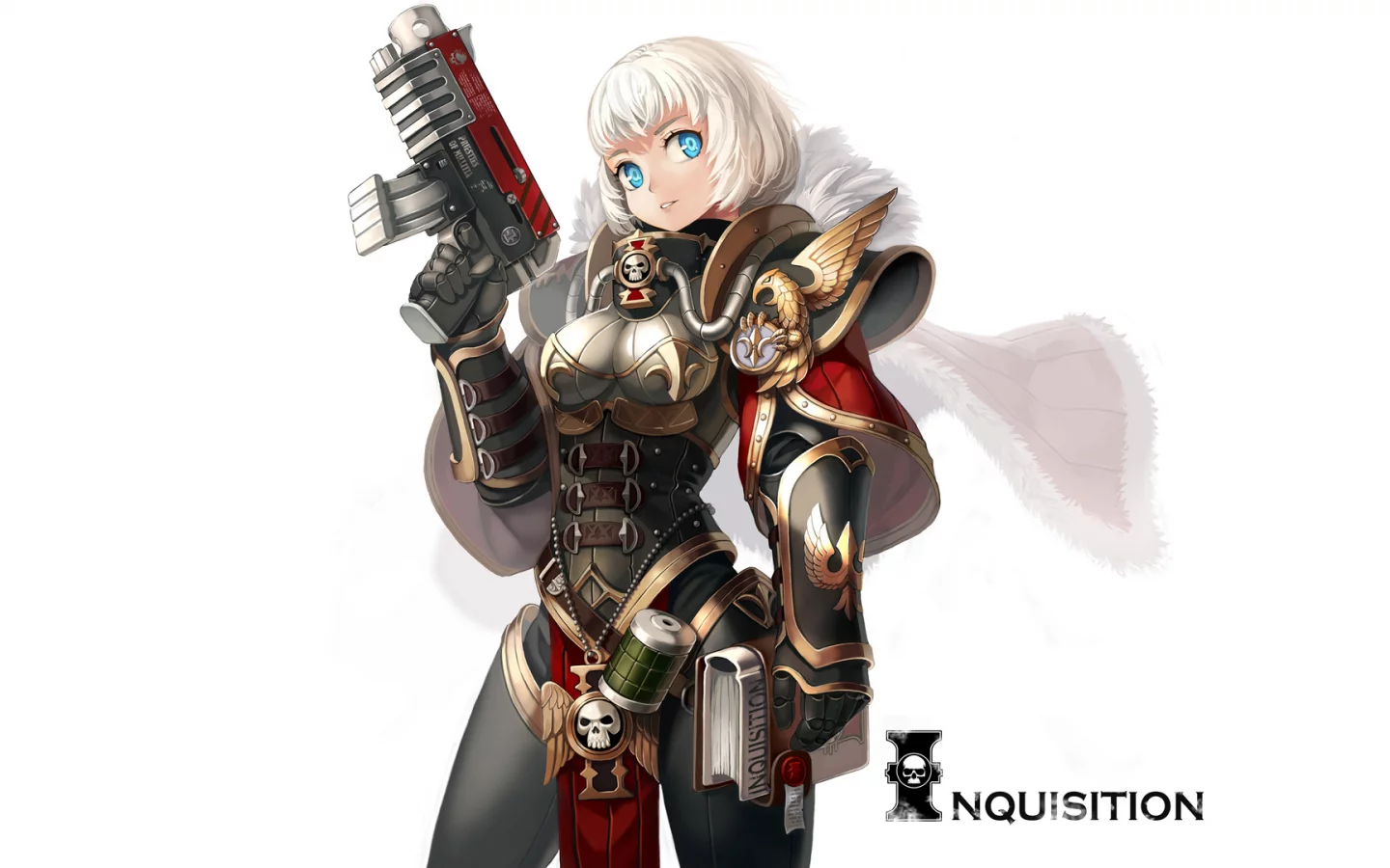 warhammer 40k, книга, оружие, арт, девушка, xil, белый фон