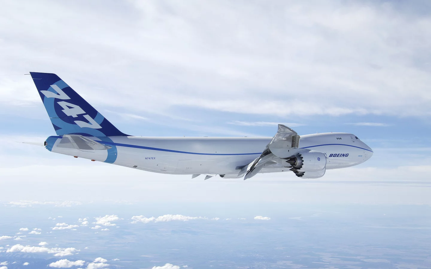 день, boeing, небо, летит, самолет, 747-8, в воздухе, грузовой
