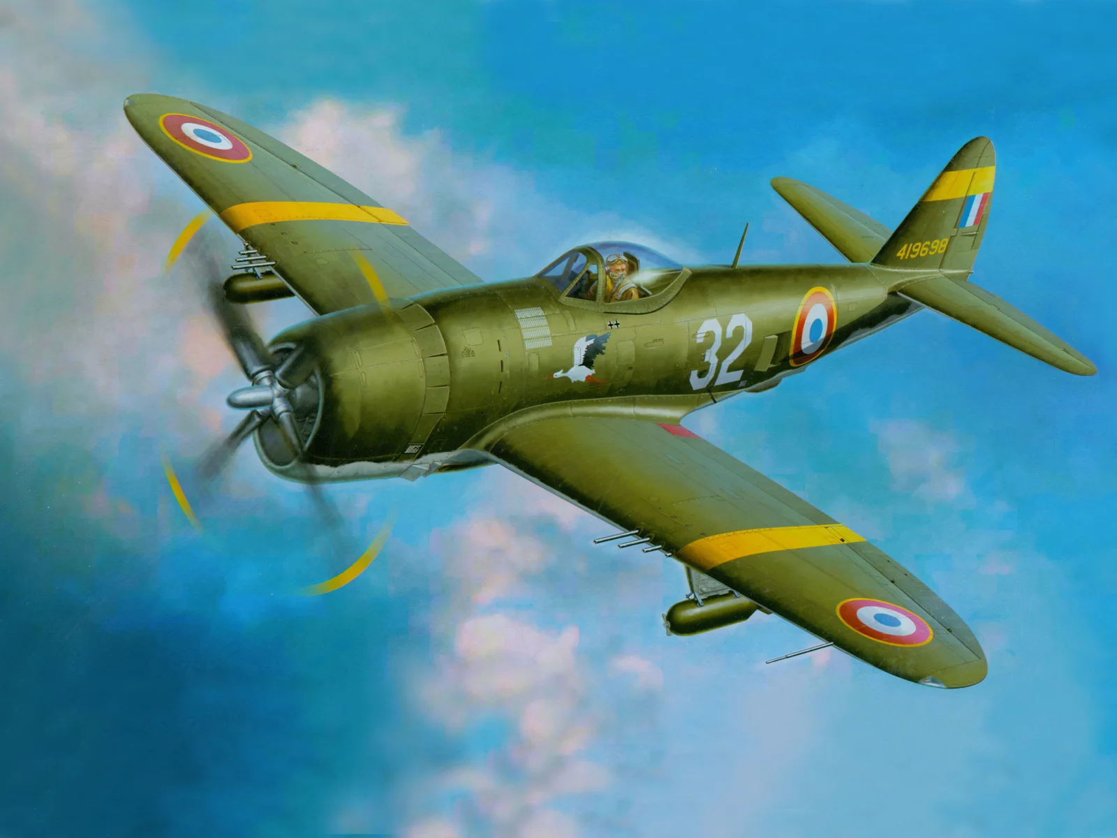 арт, небо, самолёт, рипаблик p-47 _тандерболт_