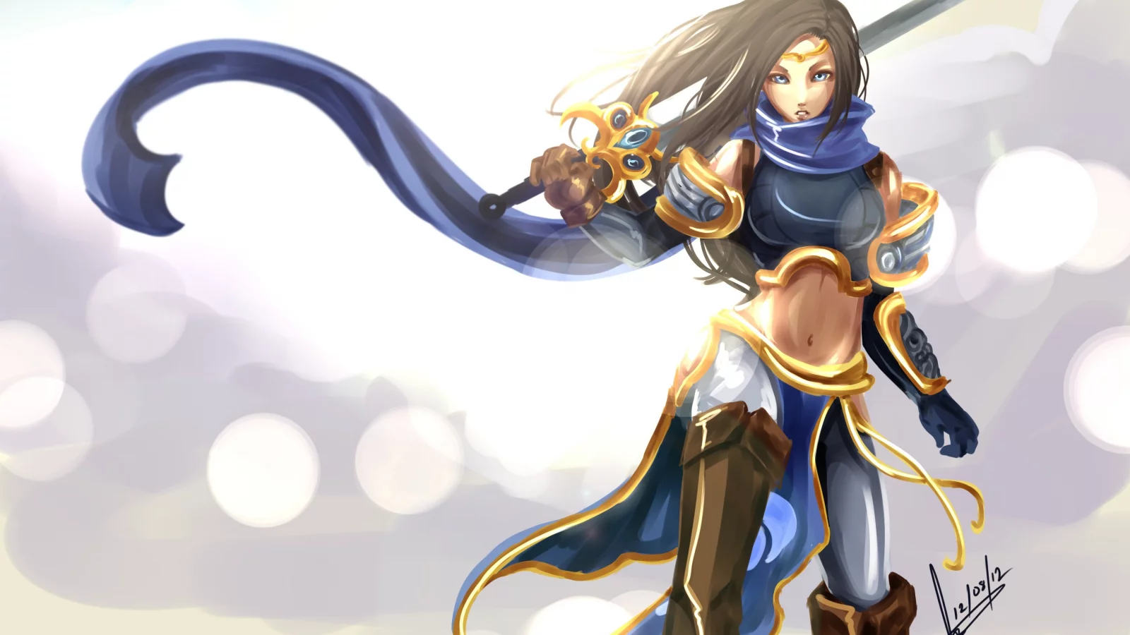 league of legends, garena, девушка, lol, фанарт, меч, доспехи