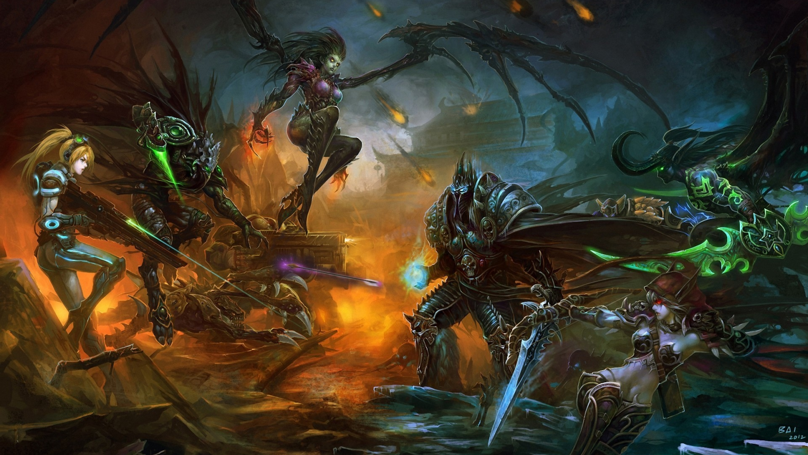 starcraft, arthas, world of warcraft, bai, sylvanas windrunner, арт, битва, sarah kerrigan