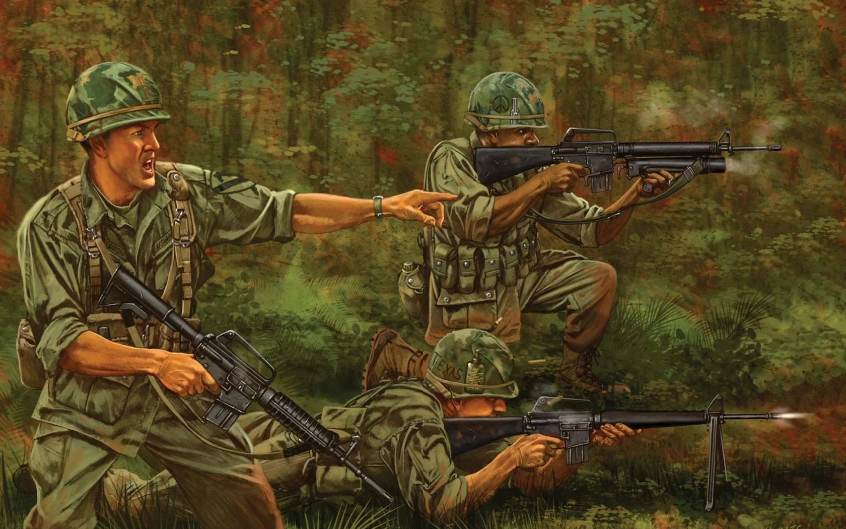 джунгли, арт, солдаты, винтовка, м-16, вьетнам