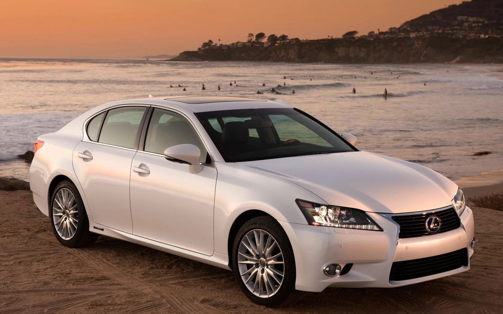 лексус, передок, белый, gs450h, гс, lexus, берег, седан, пляж