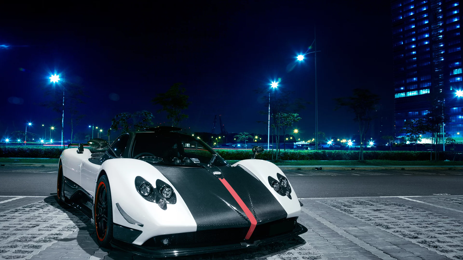 ночь, zonda, город, сингапур, pagani, cinque