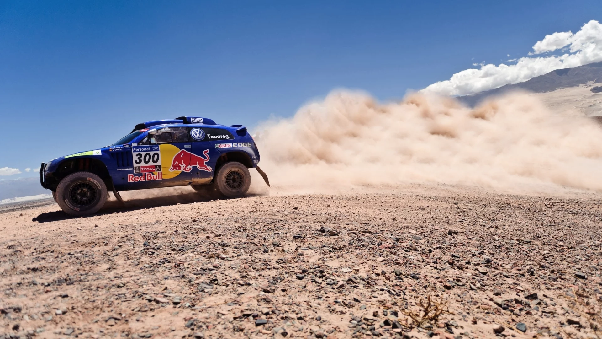 rally, volkswagen, синий, небо, red bull, touareg, пыль, dakar, внедорожник